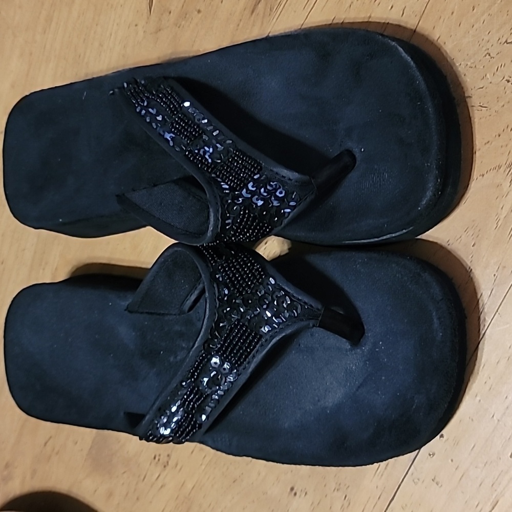 Black Beaded Flip Flops